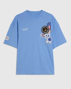 Blue Oversized Fit Midweight USA T-Shirt