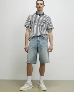 Blue Oversized Fit Striped Rugby Shirt