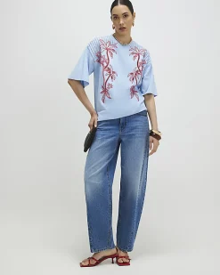 Blue Palm Cutwork Boyfriend T-Shirt