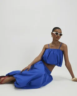 Blue Poplin Bubble Hem Skirt