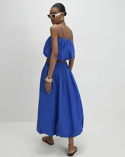 Blue Poplin Bubble Hem Skirt