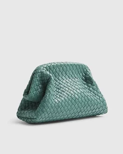 Blue Premium Small Leather Woven Clutch Bag