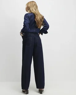 Blue Pull On Barrel Leg Jeans