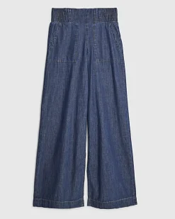 Blue Pull On Wide Leg Jeans