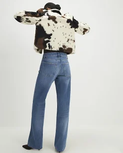 Blue Raw Hem Wide Leg Jeans