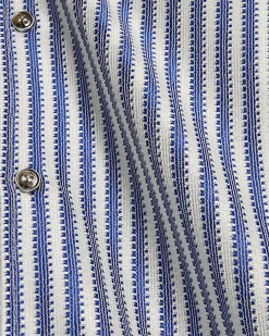 Blue Regular Fit Crochet Stripe Shirt