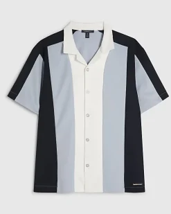 Blue Regular Fit Pique Panel Revere Shirt