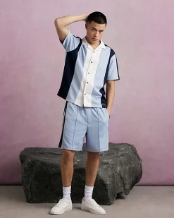Blue Regular Fit Pique Taped Shorts