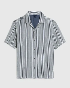 Blue Regular Fit Short Sleeve Stripe Shirt