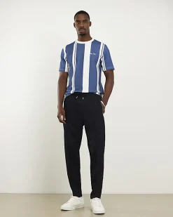 Blue Regular Fit Stripe Textured T-Shirt