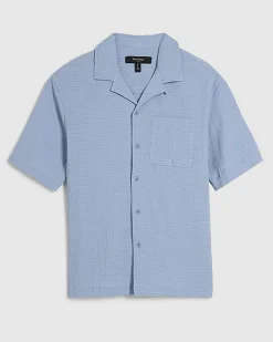 Blue Regular Fit Textured Short Sleeve Shirt