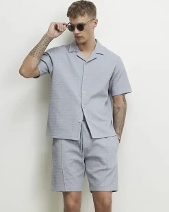 Blue Regular Fit Triangle Jacquard Shirt