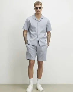 Blue Regular Fit Triangle Jacquard Shirt