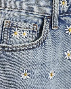 Blue Relaxed Straight Daisy Floral Jeans