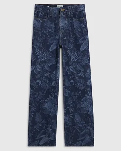 Blue Relaxed Straight Floral Print Jeans