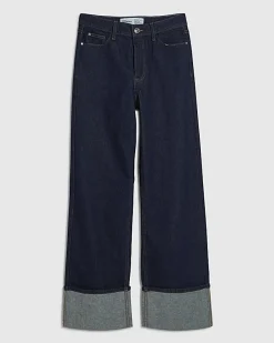 Blue Relaxed Straight Turn Up Cuff Jeans