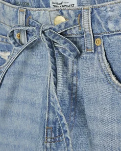 Blue Ripped Drawstring Balloon Leg Jeans