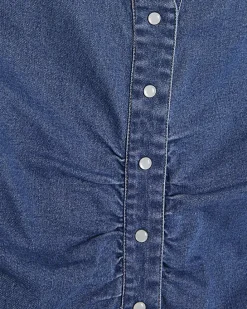 Blue Ruched Front Denim Mini Dress