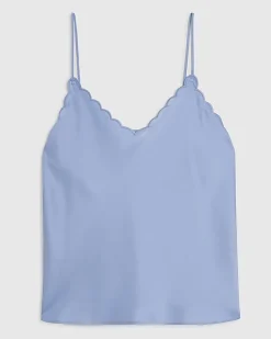 Blue Satin Scallop Trim Cami Top