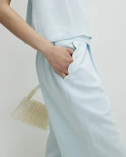 Blue Scallop Trim Wide Leg Trousers