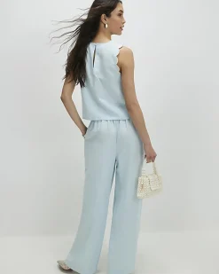 Blue Scallop Trim Wide Leg Trousers