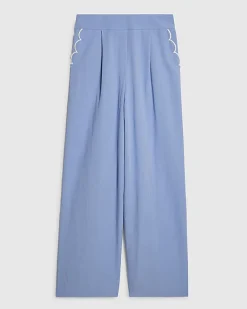 Blue Scallop Trim Wide Leg Trousers