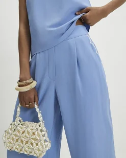 Blue Scallop Trim Wide Leg Trousers
