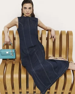 Blue Sculpt Bodycon Denim Midi Dress