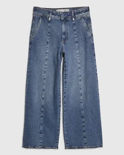Blue Seam Detail Cropped Jeans
