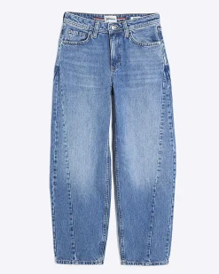 Blue Seamed Barrel Leg Jeans