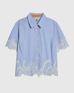 Blue Shell Embroidered Hem Shirt