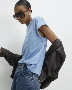 Blue Short Sleeve Burnout Pocket T-shirt