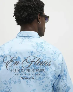 Blue Short Sleeve Floral Printed Shirt