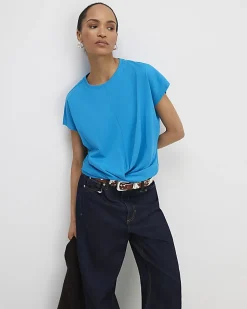 Blue Short Sleeve Twist Front T-shirt