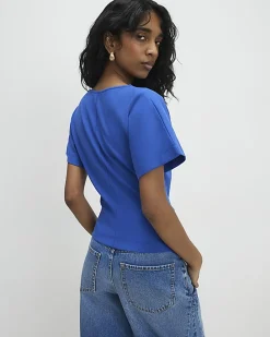 Blue Short Sleeve Twist Front Top