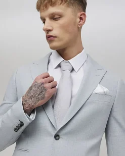 Blue Skinny Fit Micro Check Suit Jacket
