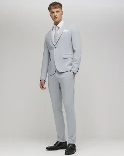 Blue Skinny Fit Micro Check Suit Jacket