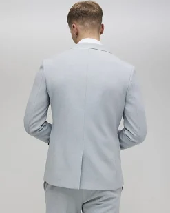 Blue Skinny Fit Micro Check Suit Jacket