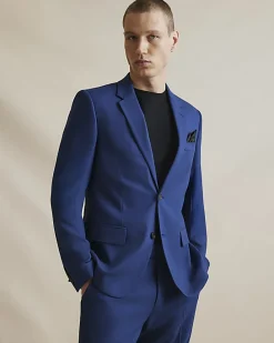 Blue Skinny Fit Stretch Textured Suit Jacket