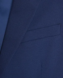 Blue Skinny Fit Stretch Textured Suit Jacket