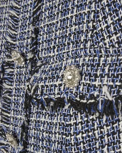 Blue Sleeveless Boucle Pleated Hem Mini Dress