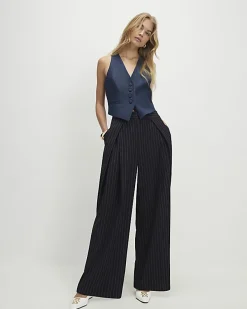 Blue Sleeveless Cropped Denim Waistcoat