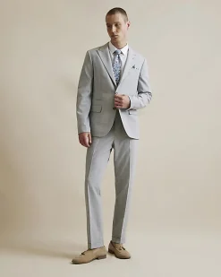 Blue Slim Fit Check Print Suit Trousers