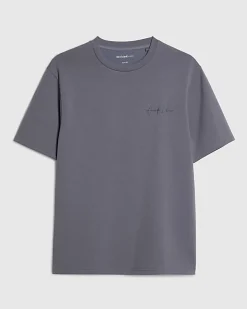 Blue Slim Fit Embroidered Crew Neck T-shirt