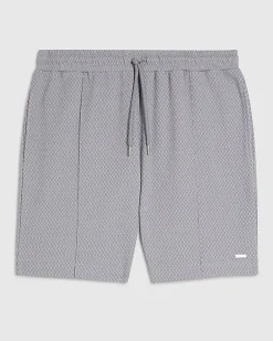Blue Slim Fit Jacquard Textured Shorts