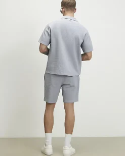 Blue Slim Fit Jacquard Textured Shorts