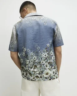 Blue Slim Fit Ombre Floral Revere Shirt