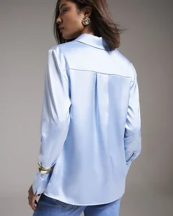 Blue Slim Fit Satin Shirt