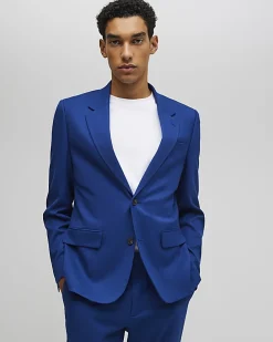 Blue Slim Fit Stretch Textured Suit Jacket