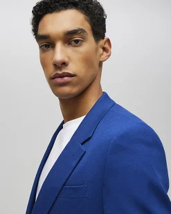 Blue Slim Fit Stretch Textured Suit Jacket